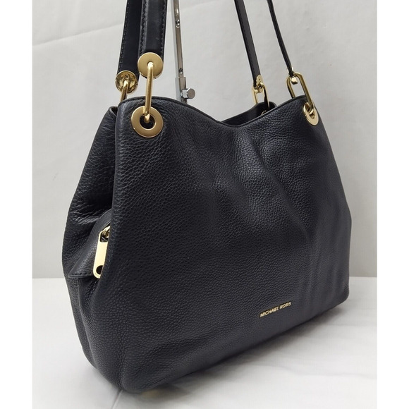 Michael Kors Raven Black Leather 3 Compartments Shoulder Bag - Picture 3 of 16